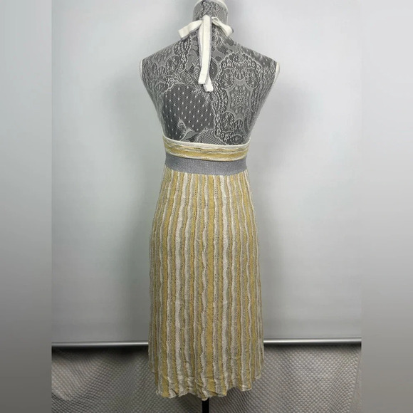 Maje White Yellow Silver Gold Knit Halter Metallic Striped Dress - Picture 7 of 8